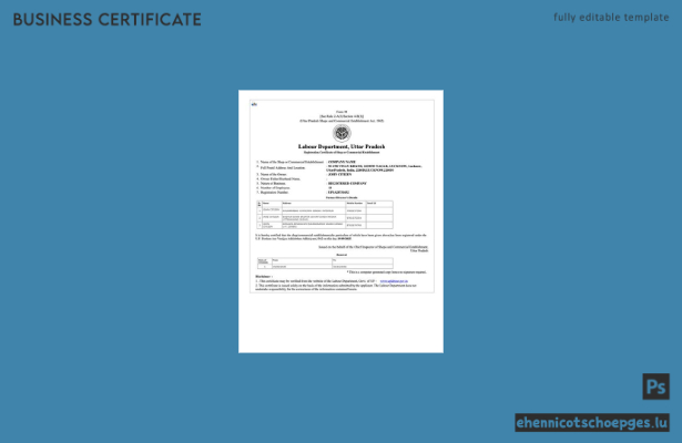 Registrierungsbescheinigung für ein Geschäft oder Gewerbe in Uttar Pradesh, Indien (Word- und PDF-Beispiel)